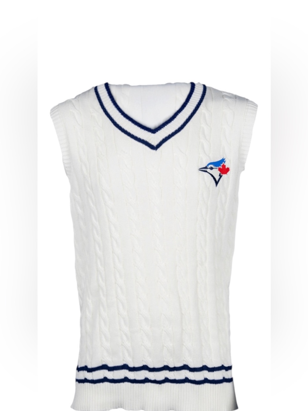 New Men’s XL Toronto Blue Jays White Cable Knit V-Neck Sweater Vest SGA
